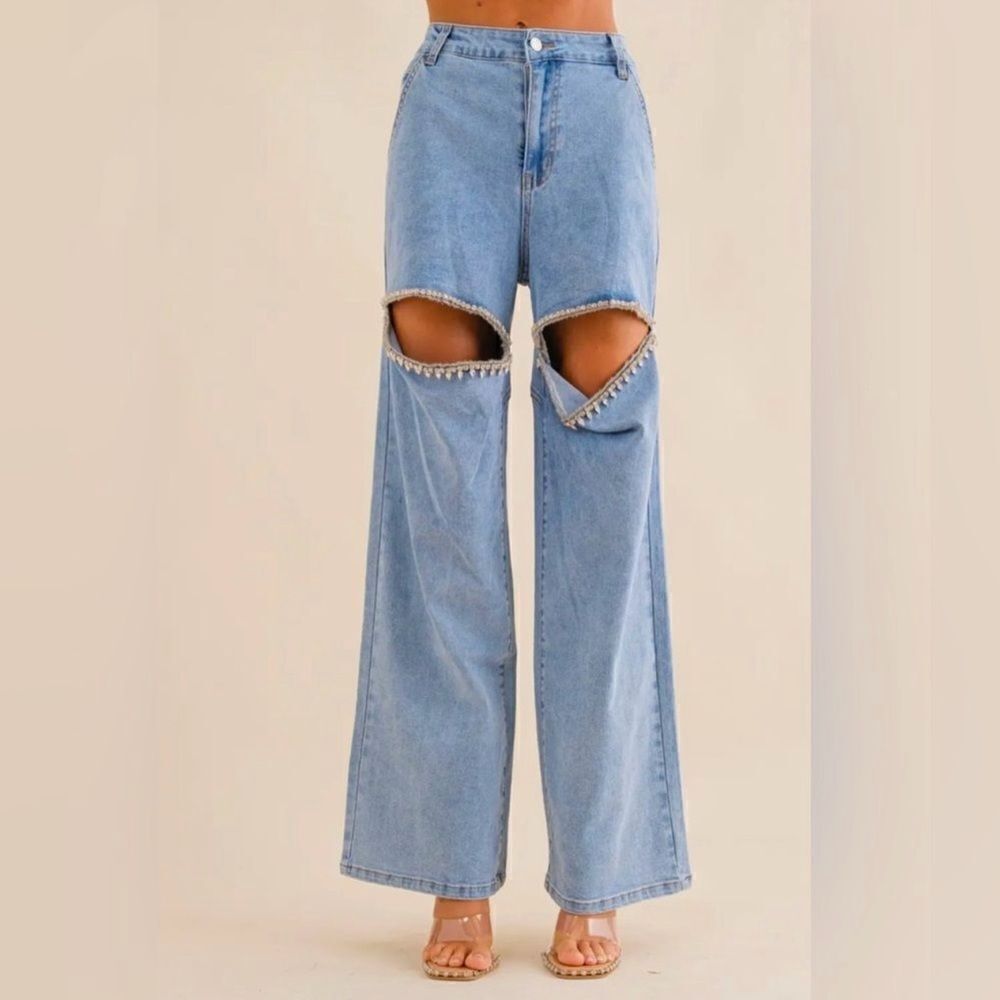 Rhinestone Cutout Jeans NWT